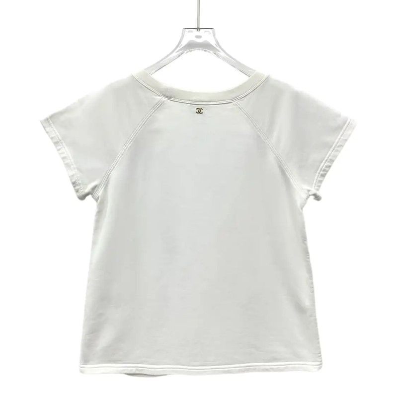 Chanel Chanel White Cotton Women's T-Shirt with Logo 0089 Size M / US 6-8 / IT 42-44 - 2 Thumbnail