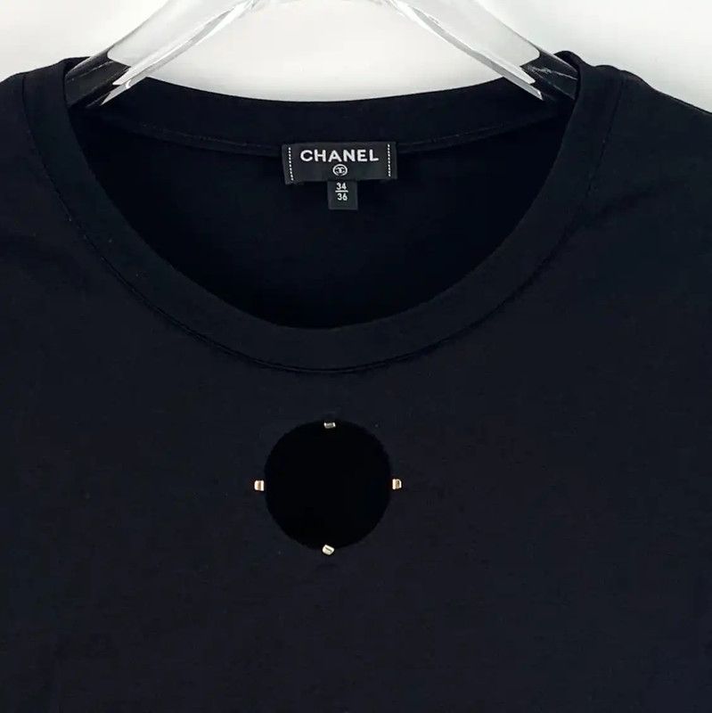 Chanel Chanel Classic Black Cotton Women's T-Shirt 0089 Size ONE SIZE - 4 Thumbnail