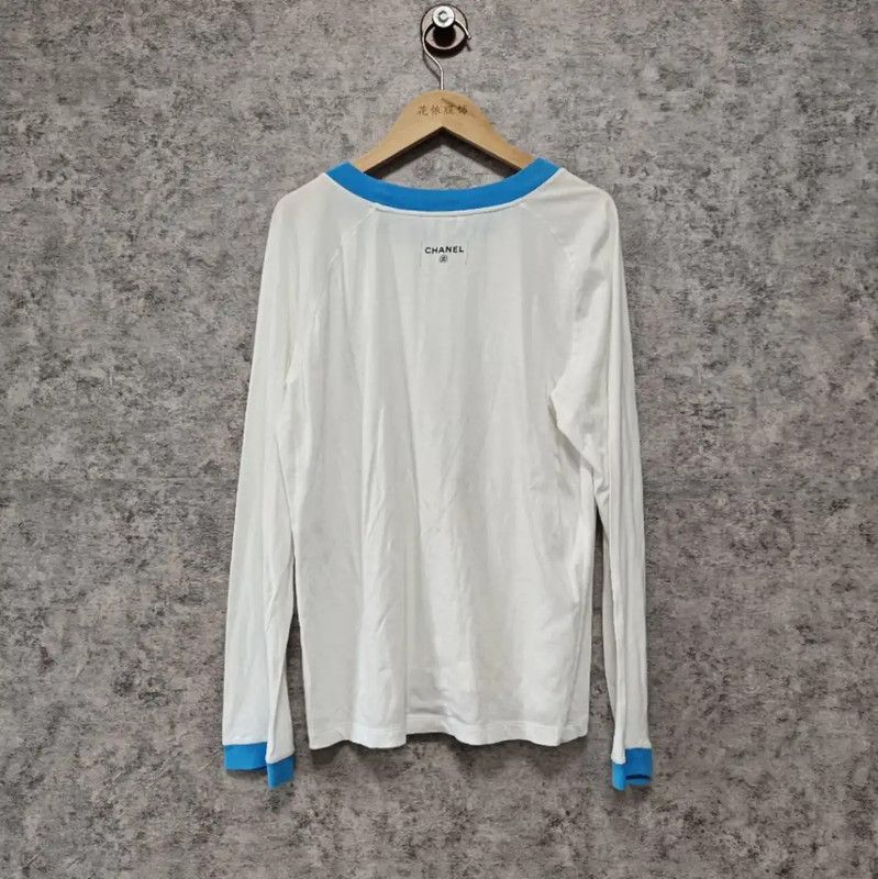 Chanel Chanel White Cotton Long Sleeve T-Shirt 0089 Size M / US 6-8 / IT 42-44 - 2 Thumbnail