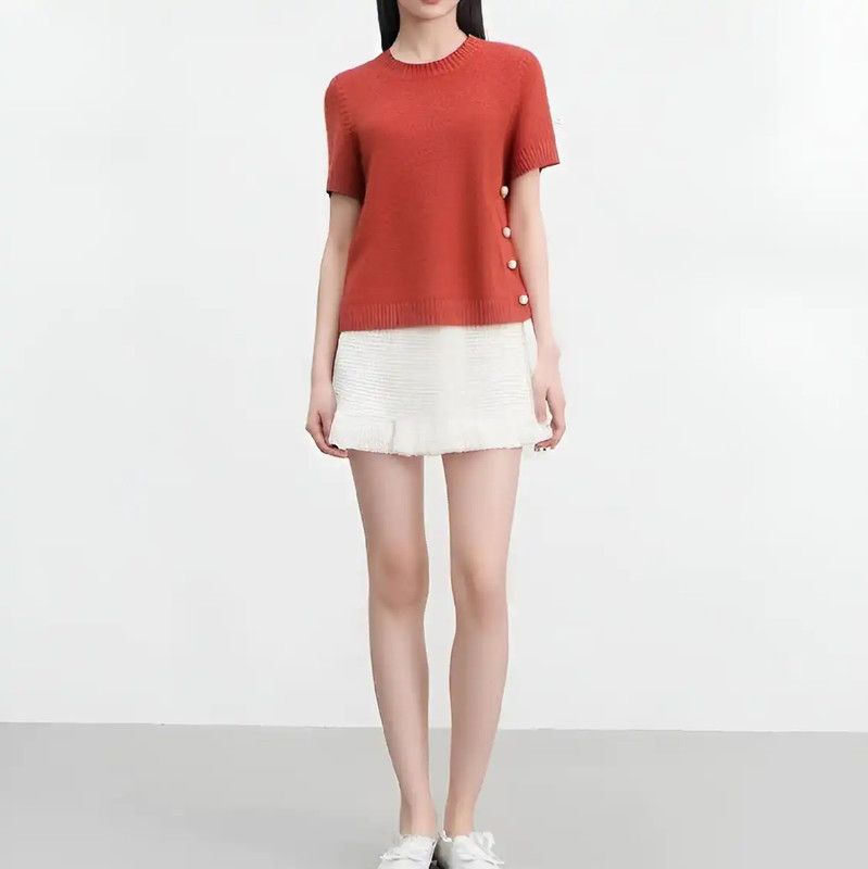 Chanel Chanel Short Sleeve Cashmere Sweater in Watermelon 0089 Size S / US 4 / IT 40 - 2 Thumbnail
