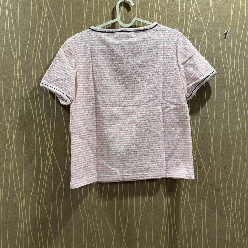 Chanel Chanel Pink Striped Cotton T-shirt 0089 Size XS / US 0-2 / IT 36-38 - 2 Thumbnail