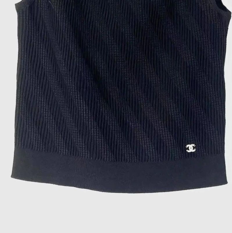 Chanel Chanel Black Silk Off-Shoulder Knit T-Shirt 0089 Size M / US 6-8 / IT 42-44 - 3 Thumbnail