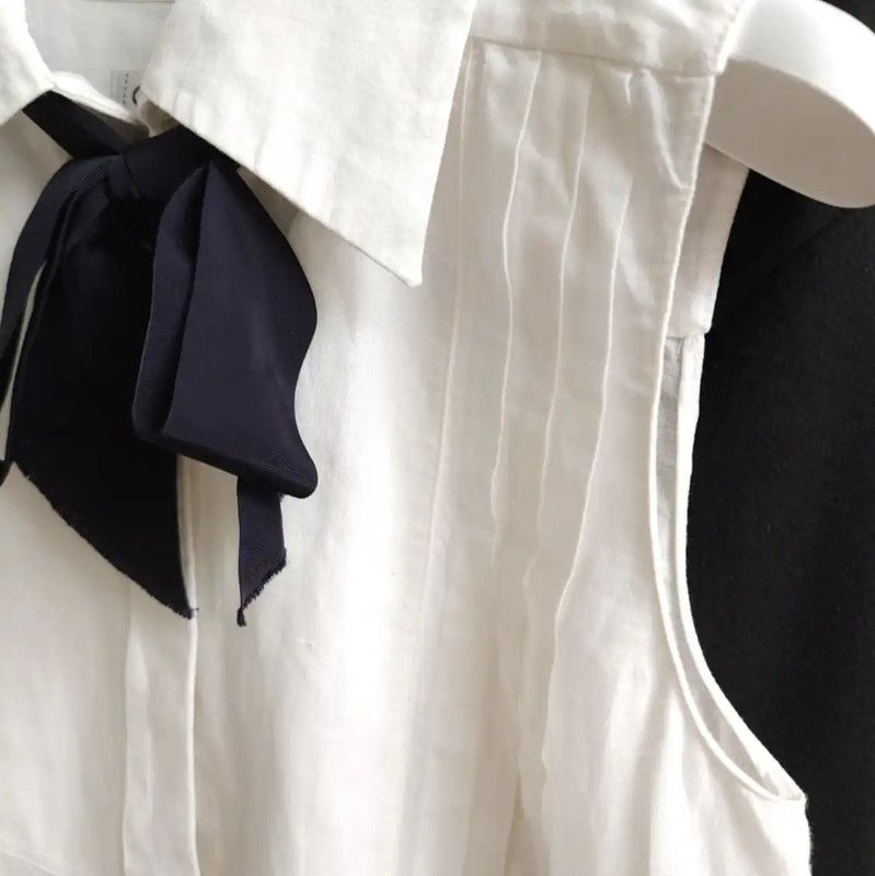 Chanel Chanel White Cotton Bow Short Sleeve Shirt 0089 Size L / US 10 / IT 46 - 7 Thumbnail