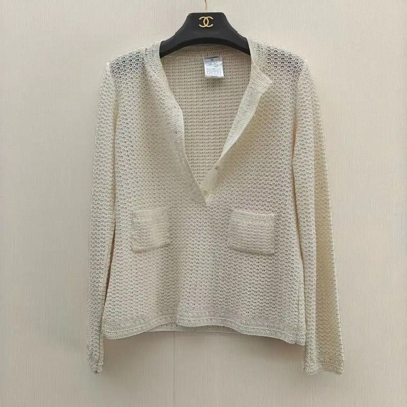 Chanel Chanel Cream Cotton Blend Long Sleeve Top 0089 Size L / US 10 / IT 46 - 2 Thumbnail