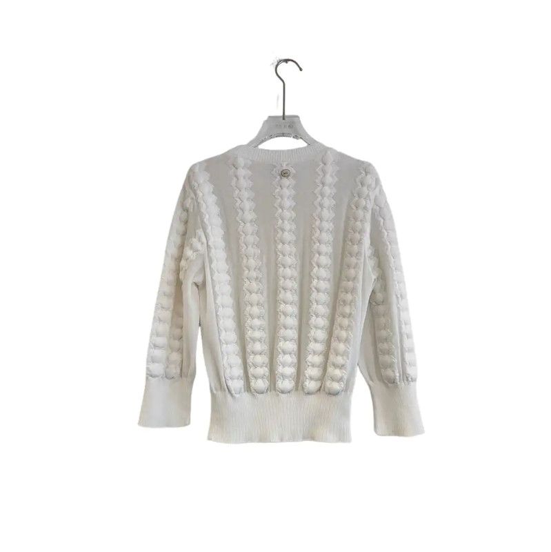 Chanel Chanel White Cotton Blend Long Sleeve Sweater 0089 Size S / US 4 / IT 40 - 2 Thumbnail