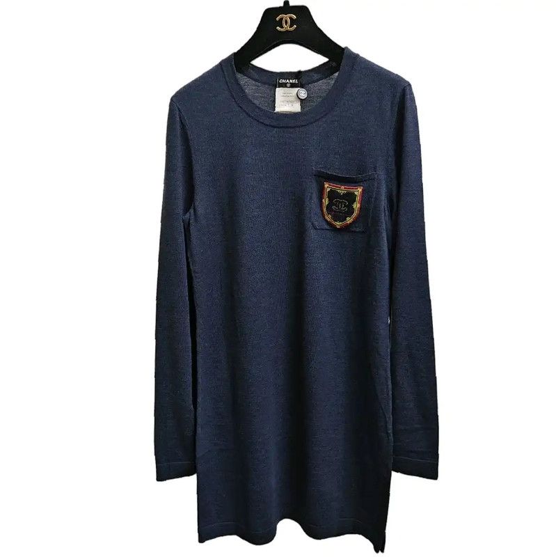 Chanel Chanel Navy Wool Long Sleeve Dress 0089 Size S / US 4 / IT 40 - 2 Thumbnail
