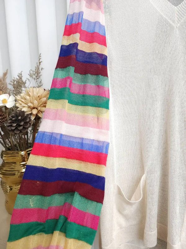 Chanel Chanel Multicolor Striped V-Neck Long Sleeve Sweater 0089 Size S / US 4 / IT 40 - 8 Thumbnail