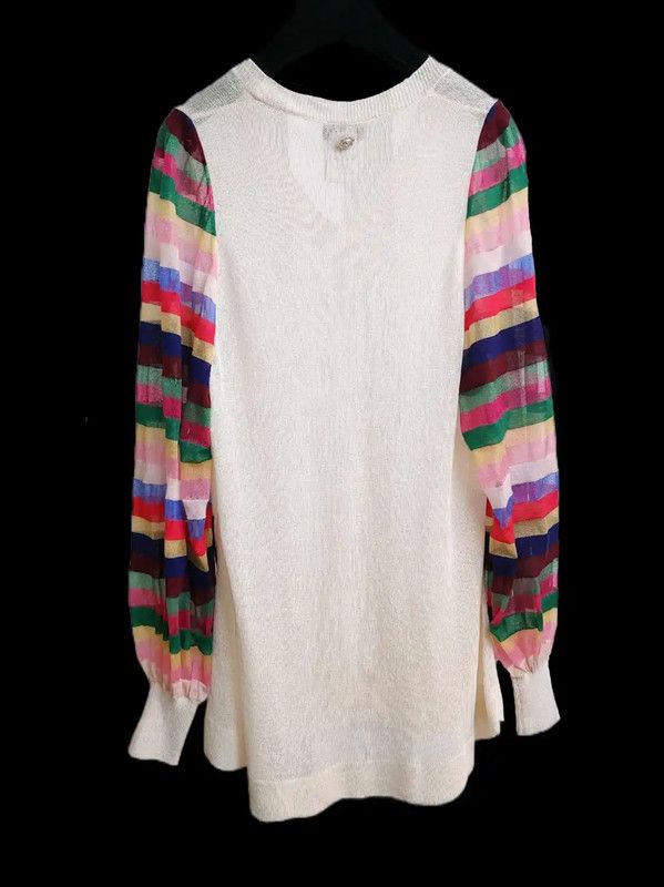 Chanel Chanel Multicolor Striped V-Neck Long Sleeve Sweater 0089 Size S / US 4 / IT 40 - 3 Thumbnail