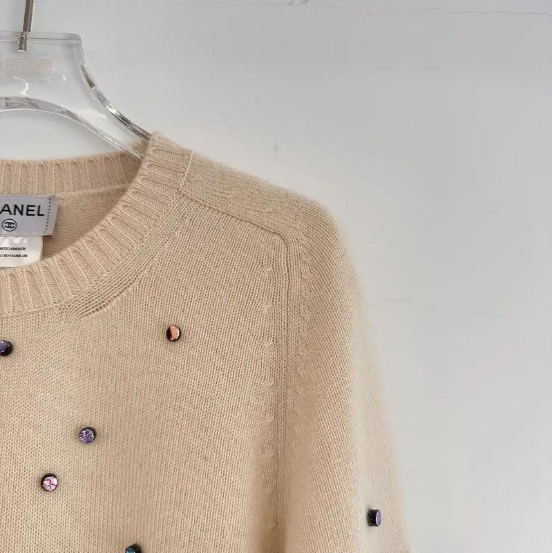 Chanel Chanel Beige Cashmere Long Sleeve Sweater 0089 Size S / US 4 / IT 40 - 4 Thumbnail