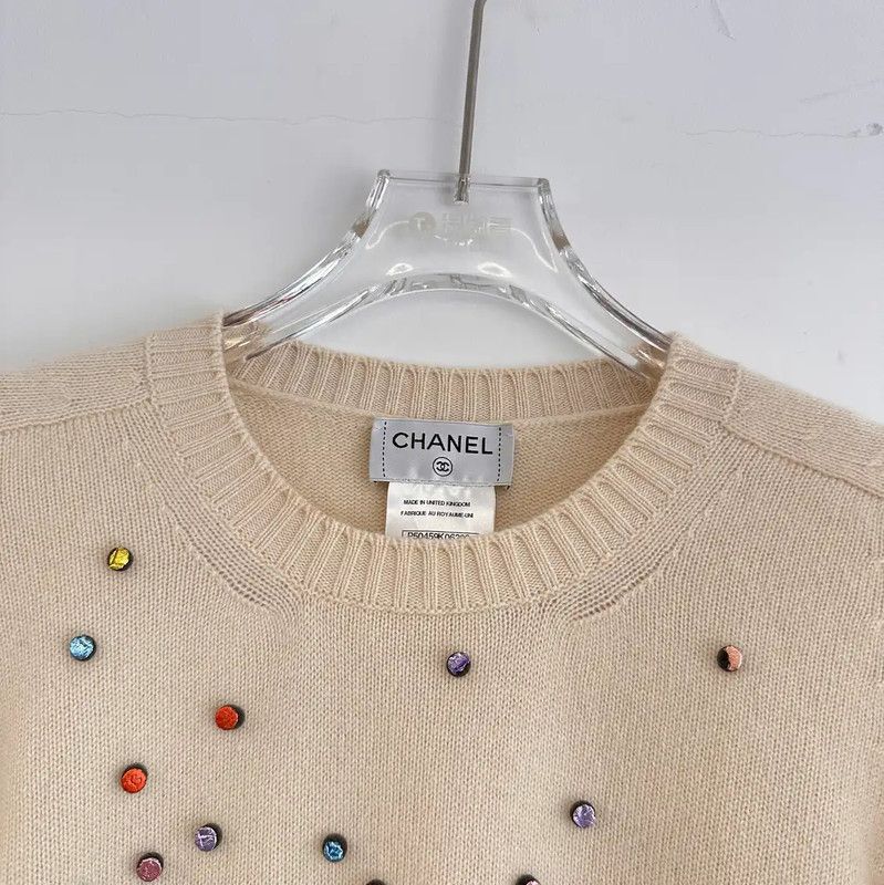 Chanel Chanel Beige Cashmere Long Sleeve Sweater 0089 Size S / US 4 / IT 40 - 3 Thumbnail