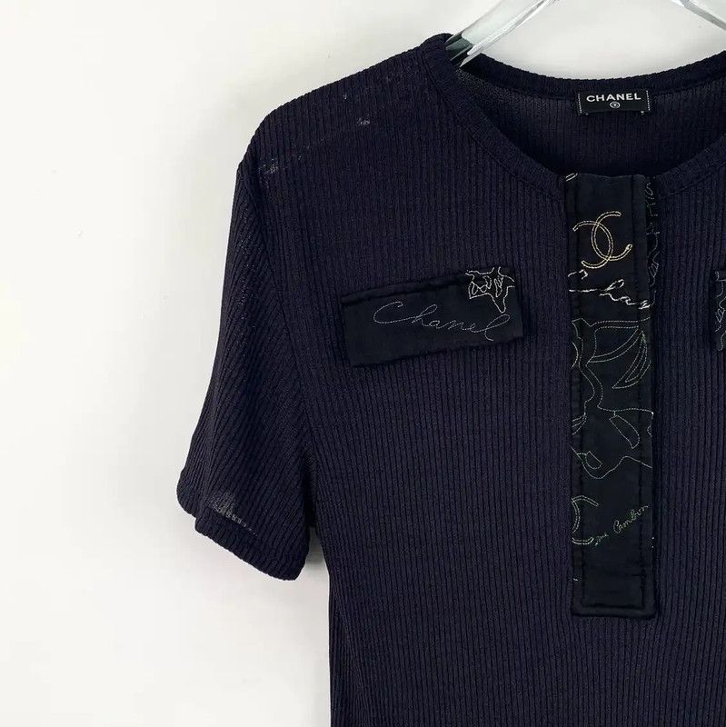 Chanel Chanel Black Ribbed T-shirt for Women 0089 Size XS / US 0-2 / IT 36-38 - 3 Thumbnail