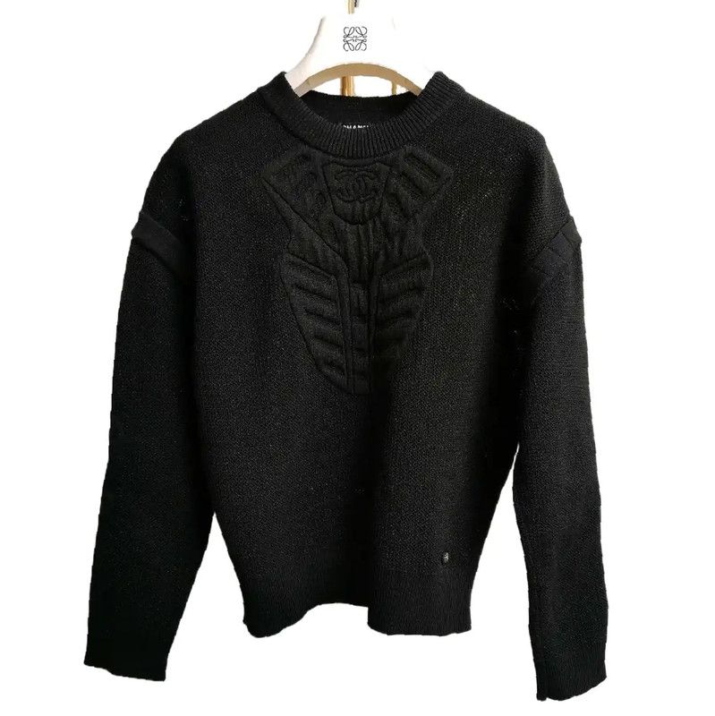 Chanel Chanel Black Cotton Long Sleeve Sweater 0089 Size S / US 4 / IT 40 - 2 Thumbnail