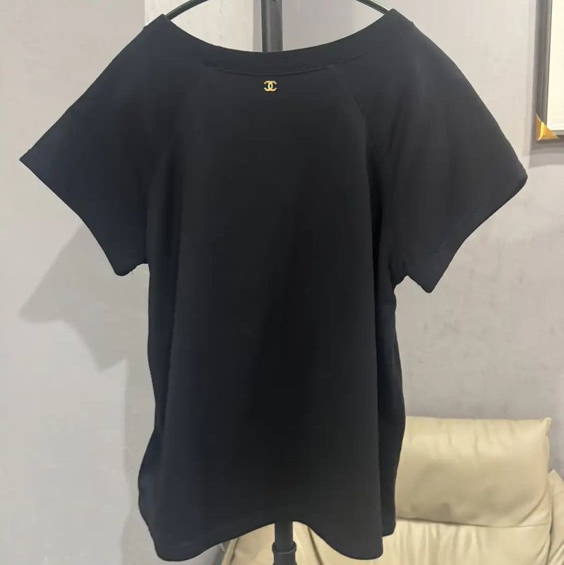 Chanel Chanel Black Cotton T-shirt with Gold Design 0089 Size L / US 10 / IT 46 - 2 Thumbnail
