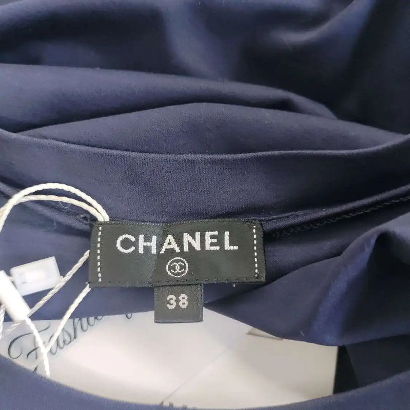 Chanel Chanel Navy Blue Cotton T-Shirt for Women 0089 Size M / US 6-8 / IT 42-44 - 3 Thumbnail