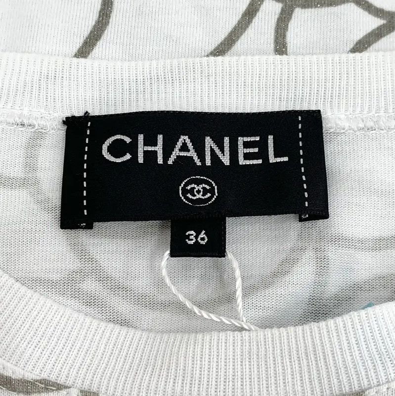 Chanel Chanel White Cotton T-shirt with Floral Print 0089 Size XS / US 0-2 / IT 36-38 - 5 Thumbnail