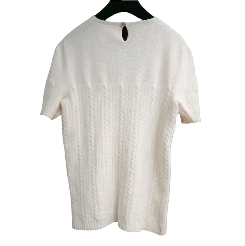 Chanel Chanel White Cashmere Short Sleeve Top 0089 Size S / US 4 / IT 40 - 2 Thumbnail