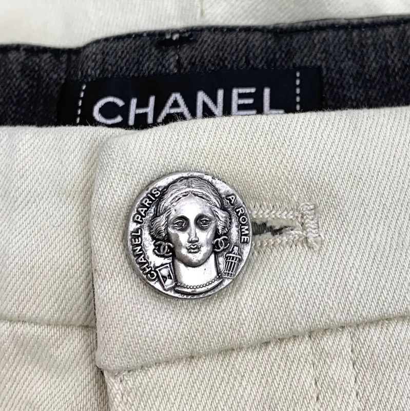 Chanel Chanel Color Block Cotton Women's Denim Pants 0089 Size 23" - 5 Thumbnail