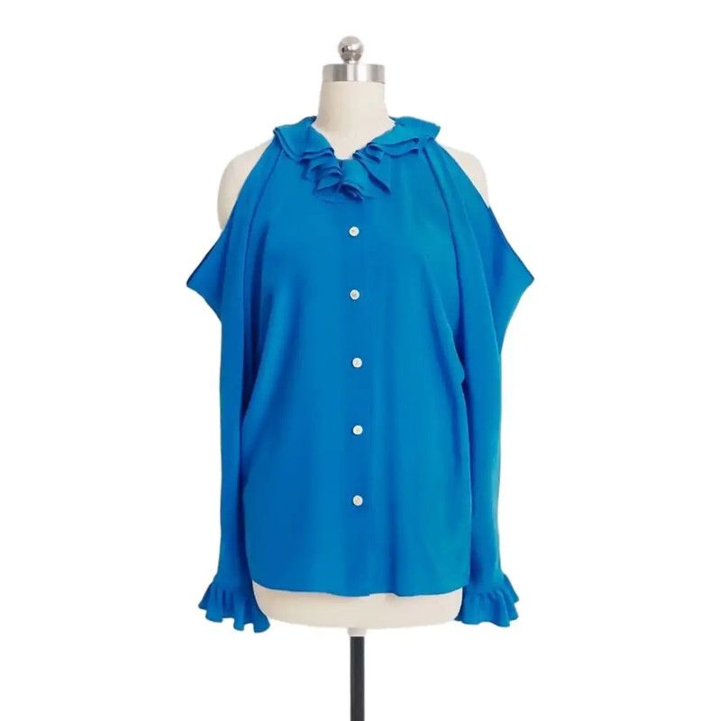 Chanel Chanel Blue Silk Cold Shoulder Blouse 0089 Size M / US 6-8 / IT 42-44 - 2 Thumbnail