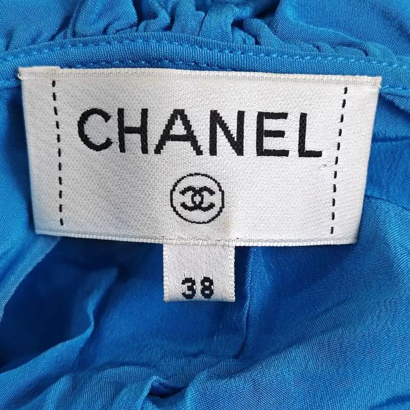 Chanel Chanel Blue Silk Cold Shoulder Blouse 0089 Size M / US 6-8 / IT 42-44 - 4 Thumbnail
