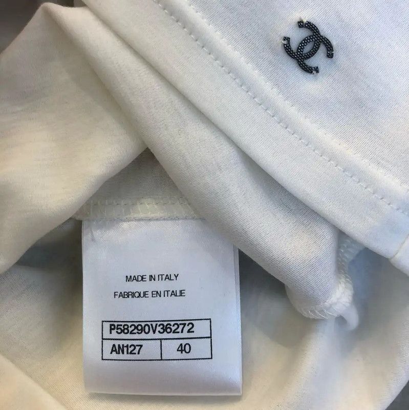 Chanel Chanel White Cotton T-shirt with Black Trim 0089 Size L / US 10 / IT 46 - 6 Thumbnail