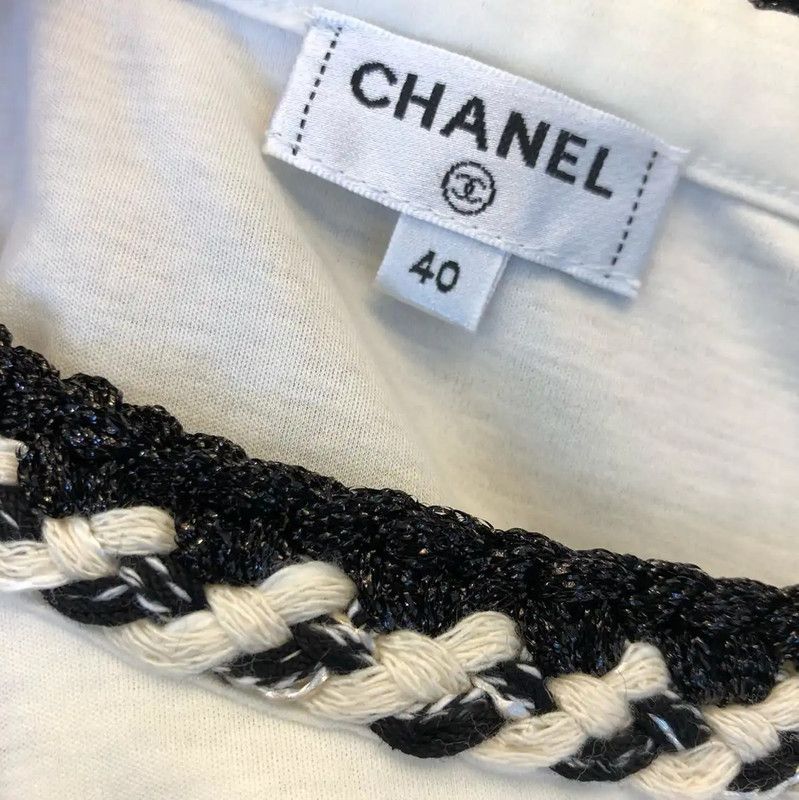 Chanel Chanel White Cotton T-shirt with Black Trim 0089 Size L / US 10 / IT 46 - 5 Thumbnail