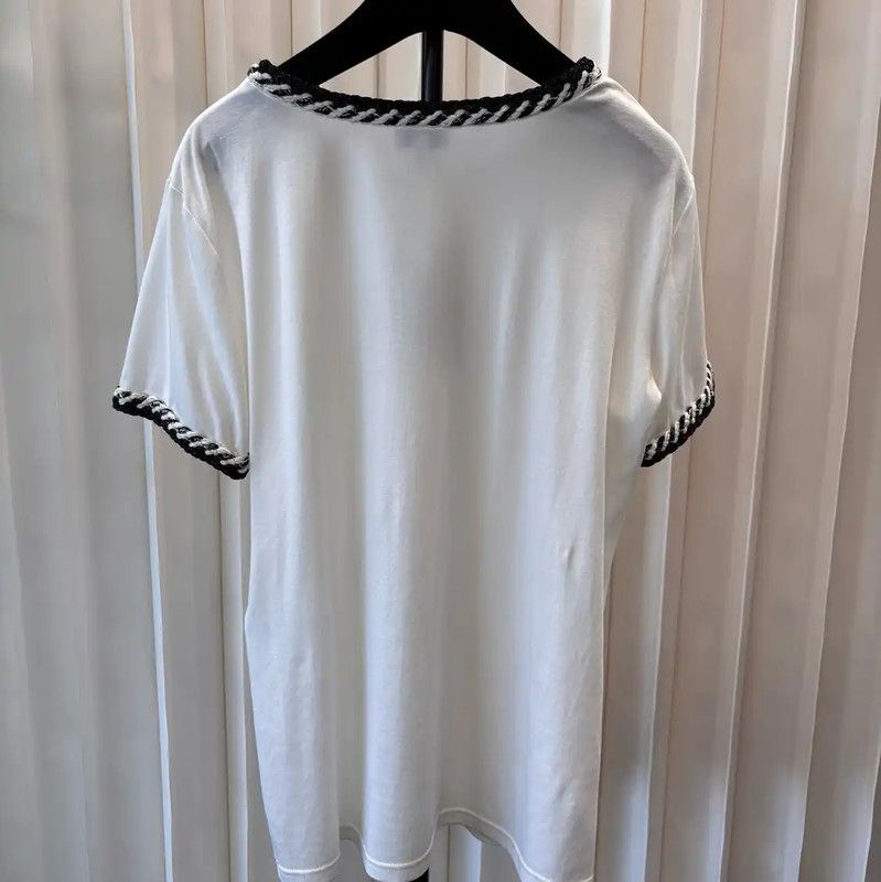 Chanel Chanel White Cotton T-shirt with Black Trim 0089 Size L / US 10 / IT 46 - 3 Thumbnail
