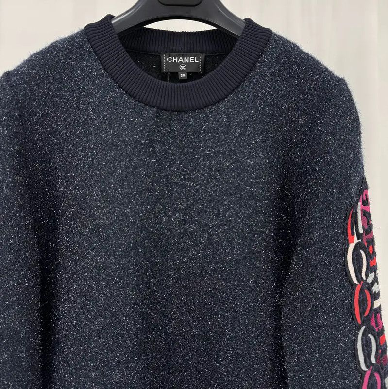 Chanel Chanel Navy Blue Knit Sweatshirt for Women 0089 Size M / US 6-8 / IT 42-44 - 3 Thumbnail