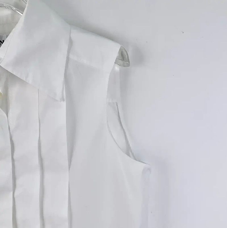 Chanel Chanel White Cotton Sleeveless Shirt 0089 Size S / US 4 / IT 40 - 3 Thumbnail