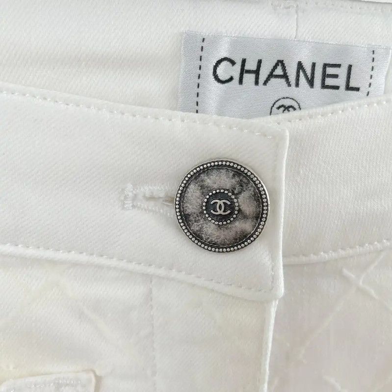 Chanel Chanel White Cotton Women's Denim Pants 0089 Size 23" - 5 Thumbnail