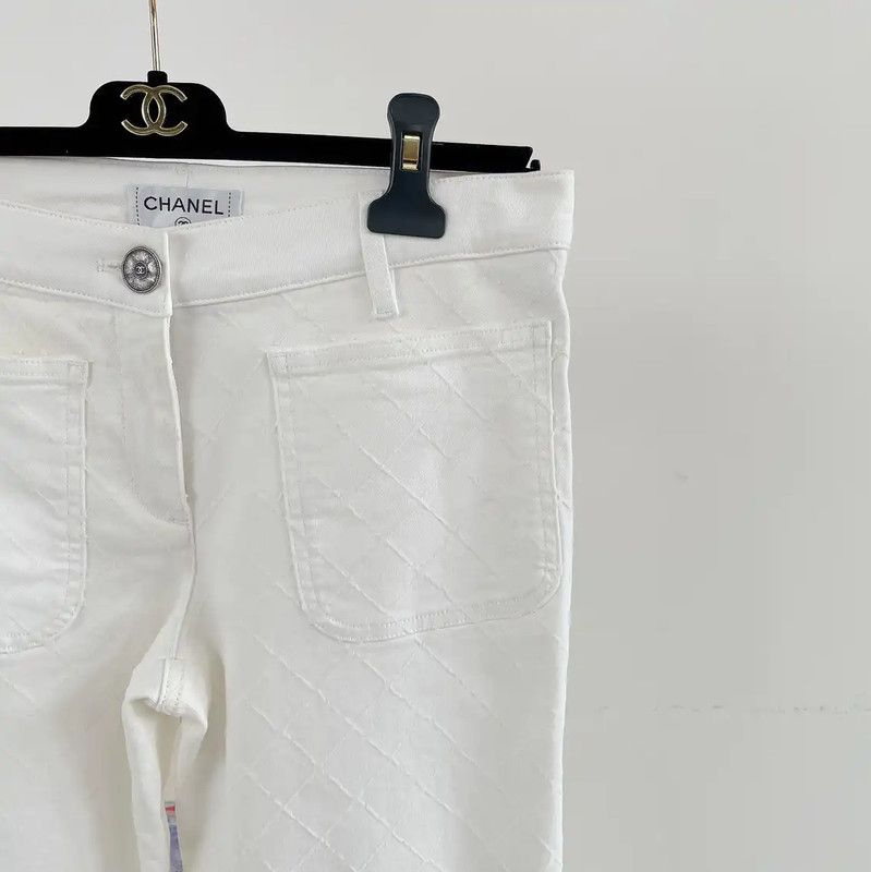 Chanel Chanel White Cotton Women's Denim Pants 0089 Size 23" - 3 Thumbnail