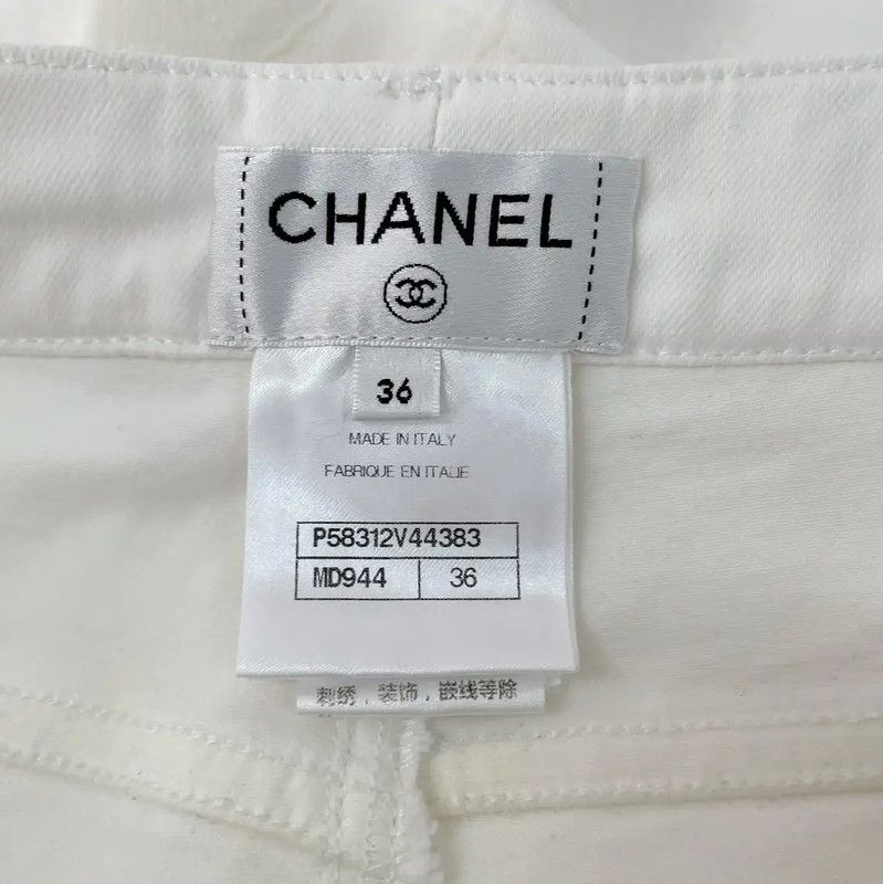 Chanel Chanel White Cotton Women's Denim Pants 0089 Size 23" - 6 Thumbnail
