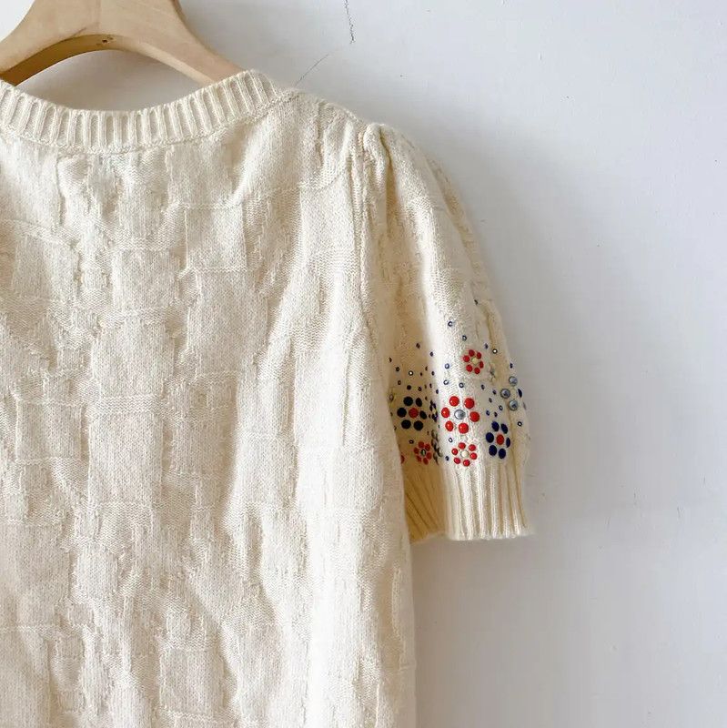 Chanel Chanel Spring Autumn Beige Cashmere Knit Short Sleeve T-shirt 0089 Size M / US 6-8 / IT 42-44 - 7 Thumbnail