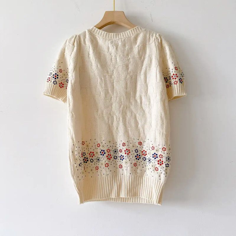 Chanel Chanel Spring Autumn Beige Cashmere Knit Short Sleeve T-shirt 0089 Size M / US 6-8 / IT 42-44 - 2 Thumbnail