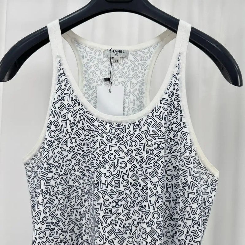 Chanel Summer White Cotton Sleeveless Crop Top 0089