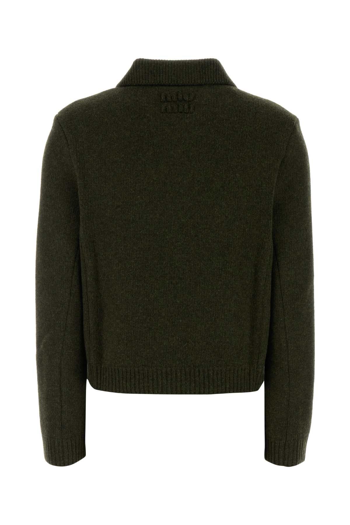 Miu Miu Bottle Green Wool Cardigan Size XL / US 12-14 / IT 48-50 - 2 Thumbnail