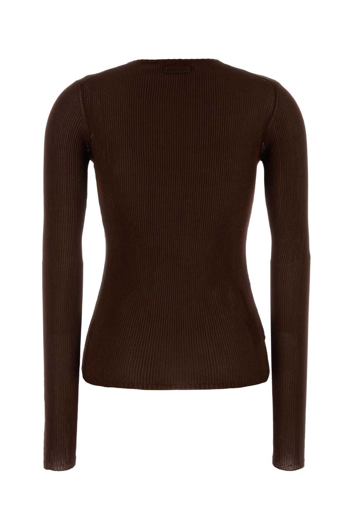 Miu Miu Chocolate Silk T-Shirt Size M / US 6-8 / IT 42-44 - 2 Thumbnail
