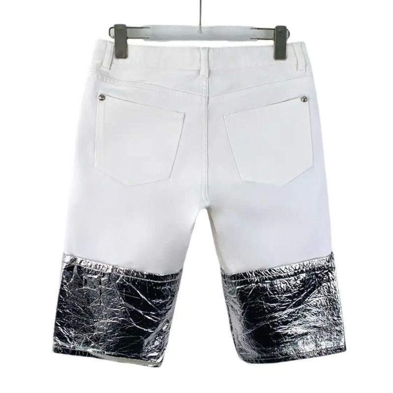 Chanel Chanel White Cotton Women's Shorts with Metallic Hem 0089 Size 23" - 2 Thumbnail