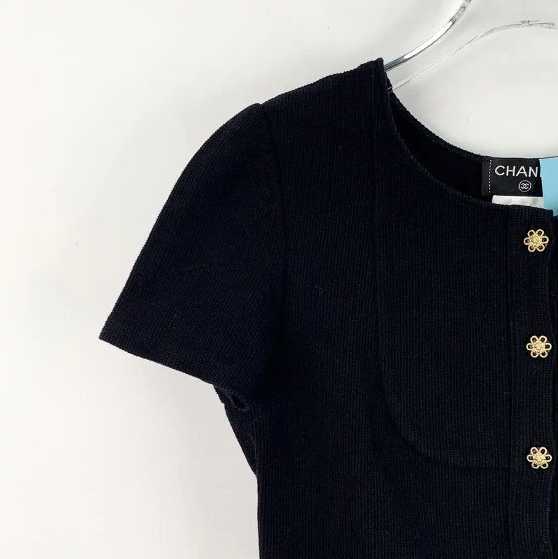 Chanel Chanel Black Cotton Short Sleeve Cardigan 0089 Size M / US 6-8 / IT 42-44 - 3 Thumbnail