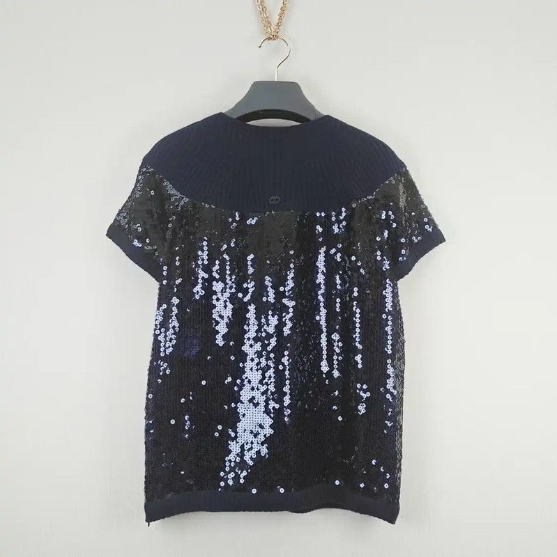Chanel Chanel Navy Cotton Blend T-Shirt 0089 Size L / US 10 / IT 46 - 2 Thumbnail