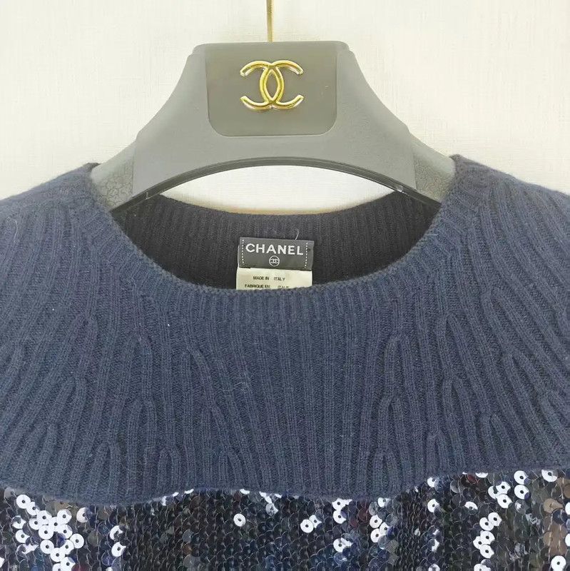 Chanel Chanel Navy Cotton Blend T-Shirt 0089 Size L / US 10 / IT 46 - 3 Thumbnail