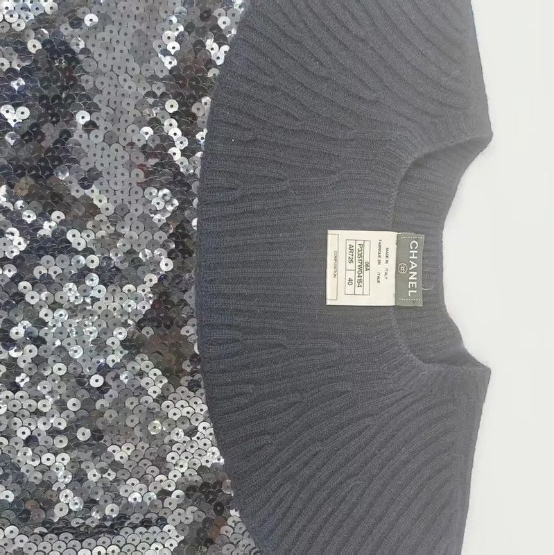 Chanel Chanel Navy Cotton Blend T-Shirt 0089 Size L / US 10 / IT 46 - 8 Thumbnail