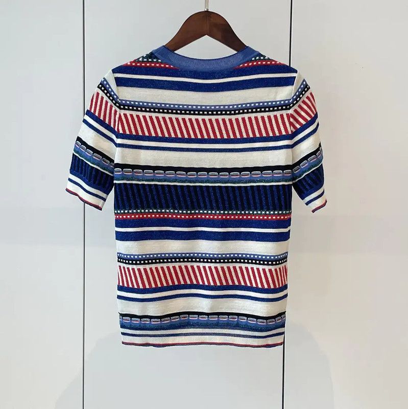 Chanel Chanel Multicolor Striped Knit Short Sleeve T-shirt 0089 Size S / US 4 / IT 40 - 2 Thumbnail