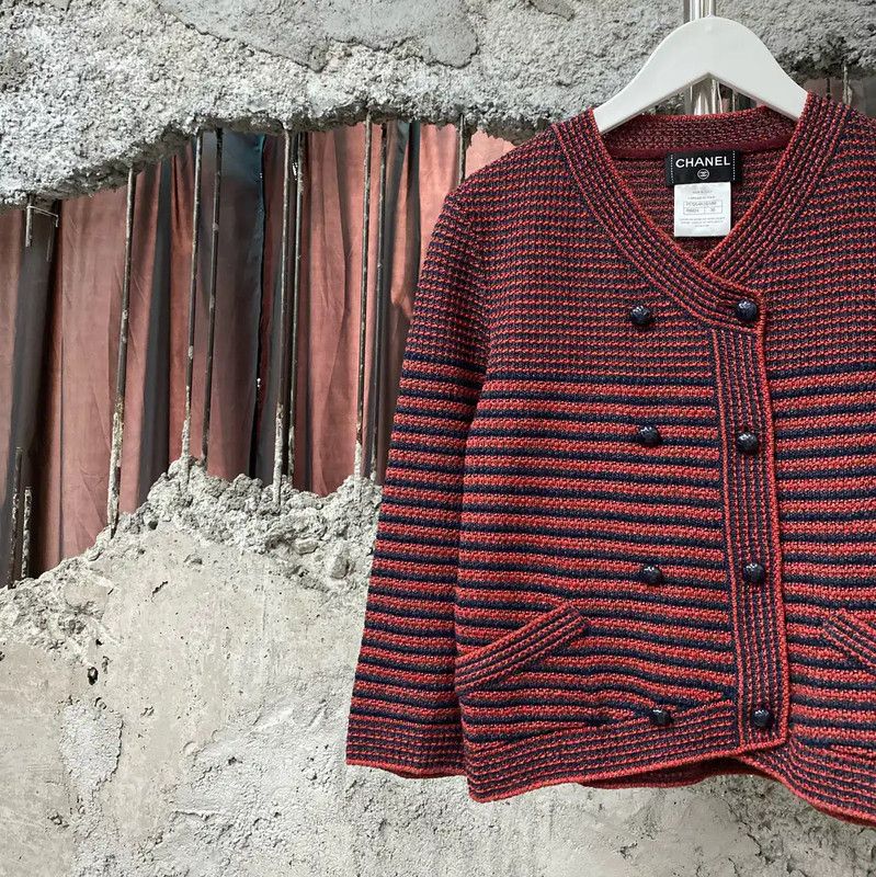 Chanel Chanel Red and Brown Striped Jacket 0089 Size ONE SIZE - 3 Thumbnail