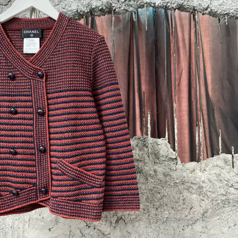 Chanel Chanel Red and Brown Striped Jacket 0089 Size ONE SIZE - 4 Thumbnail