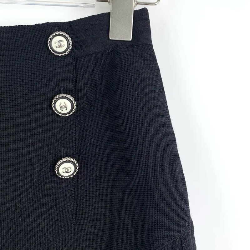 Chanel Chanel Women's Black Wool Midi Skirt 0089 Size 22" - 3 Thumbnail