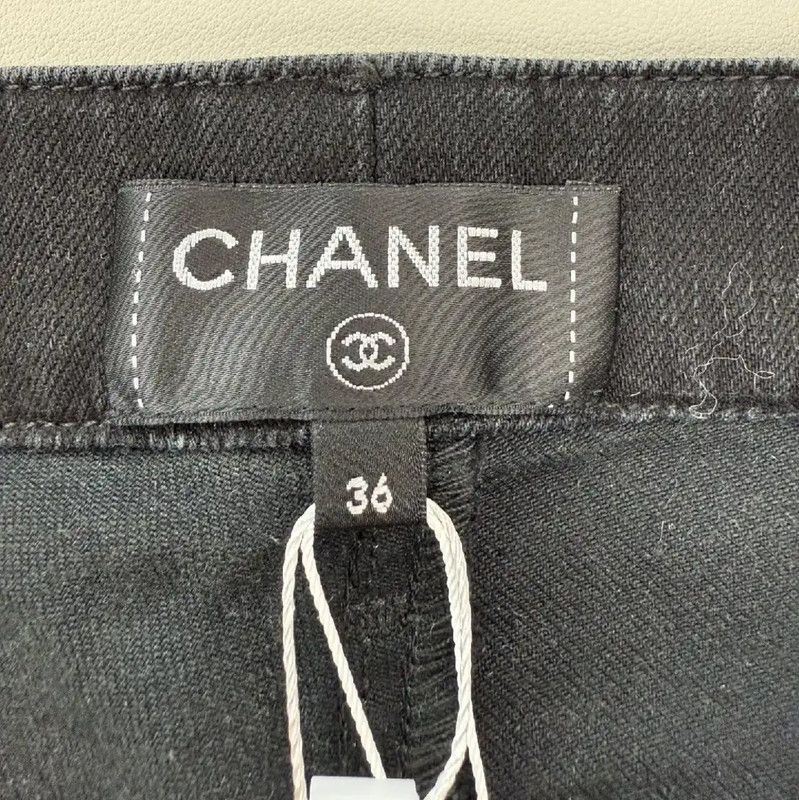 Chanel Chanel Black Cotton Denim Pants for Women 0089 Size 27" / US 4 / IT 40 - 3 Thumbnail