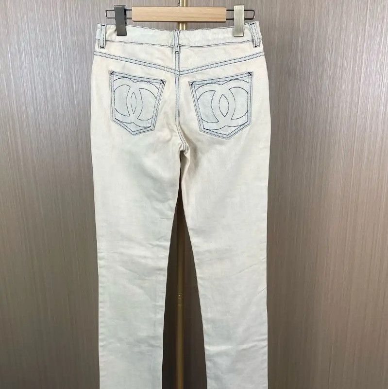 Chanel Chanel White Cotton Women's Jeans 0089 Size 23" - 2 Thumbnail