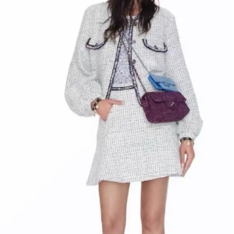 Chanel Chanel White Tweed Skirt XS 0089 Size 23" - 7 Thumbnail