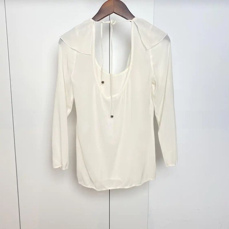 Chanel Chanel Summer Ivory Silk Ruffled Short Sleeve Top 0089 Size S / US 4 / IT 40 - 2 Thumbnail