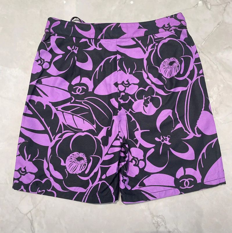 Chanel Purple Floral Print Summer Shorts 0089
